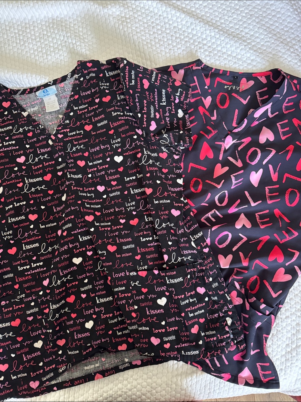 Bundle Pink & Black Love-Print Scrub Tops